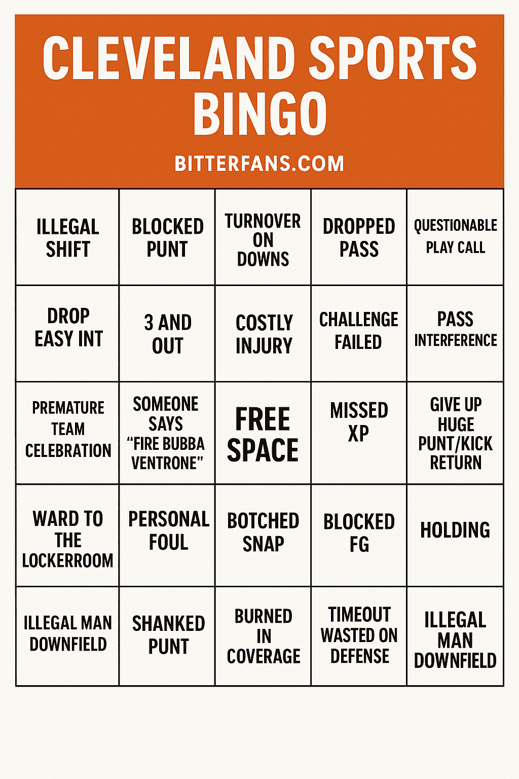 December 25 Browns Bingo Card