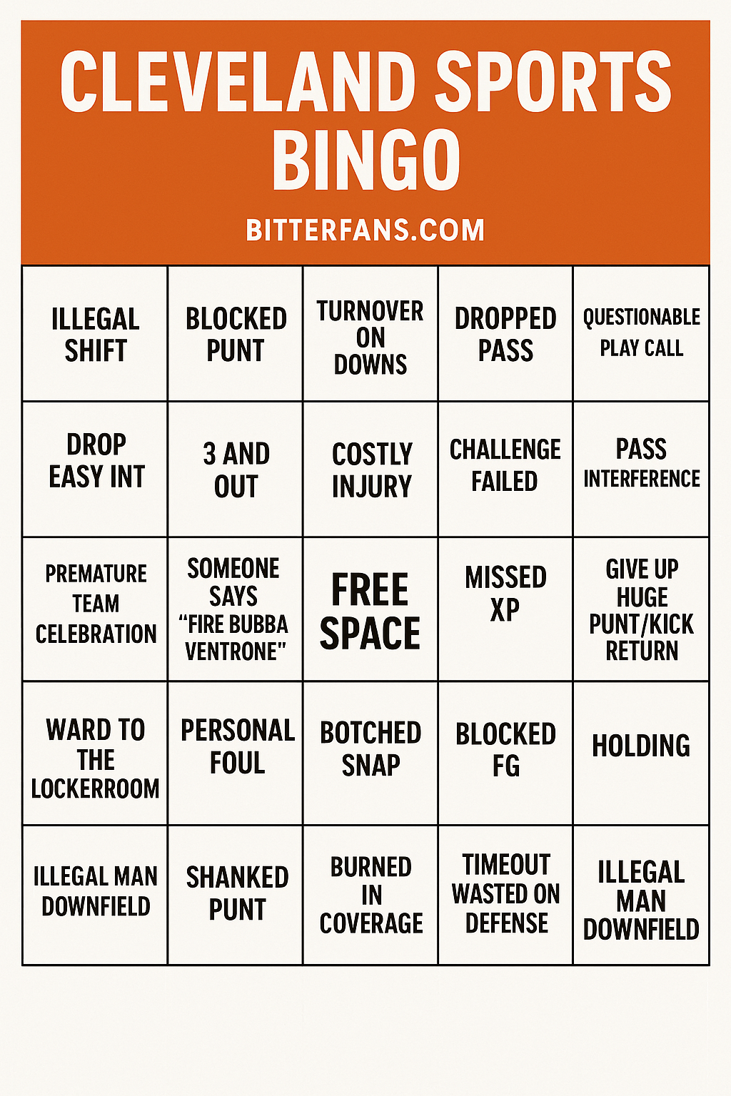 December 25 Browns Bingo Card